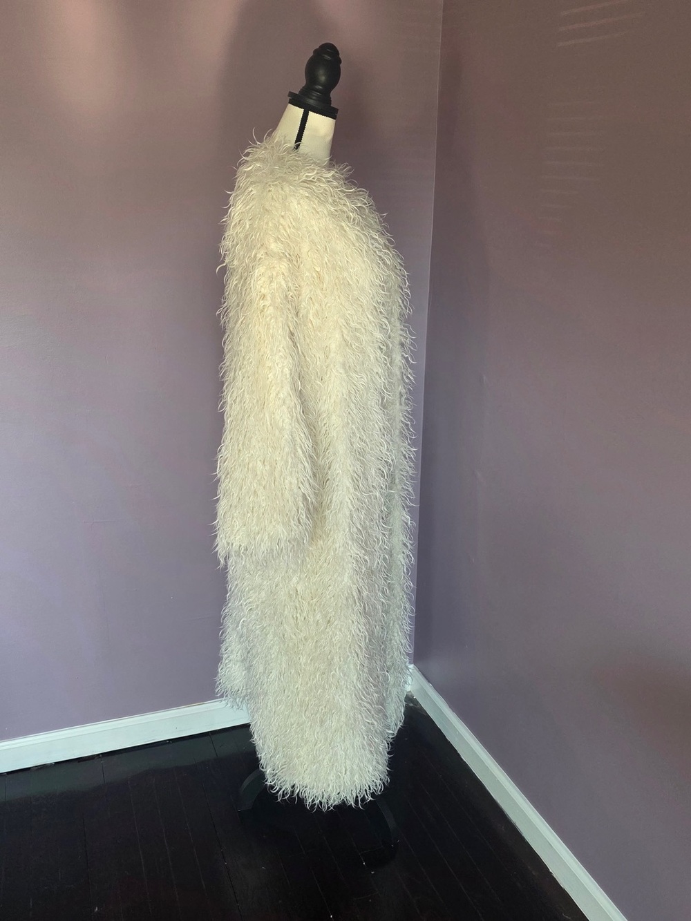 Long White Faux Fur Feathered Duster Coat - Picture 5 of 7